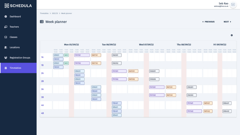 Planner page with automatic clash detection